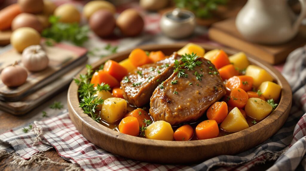 Découvrez notre recette authentique de joue de porc façon grand-mère, un plat savoureux qui réchauffe le cœur. Apprenez à préparer ce délice traditionnel avec des ingrédients simples pour un repas réconfortant en famille. Idéal pour les repas d'hiver.